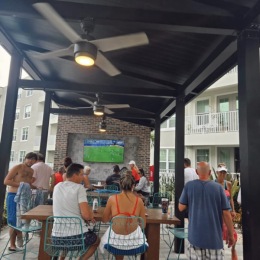 people eating outdoors