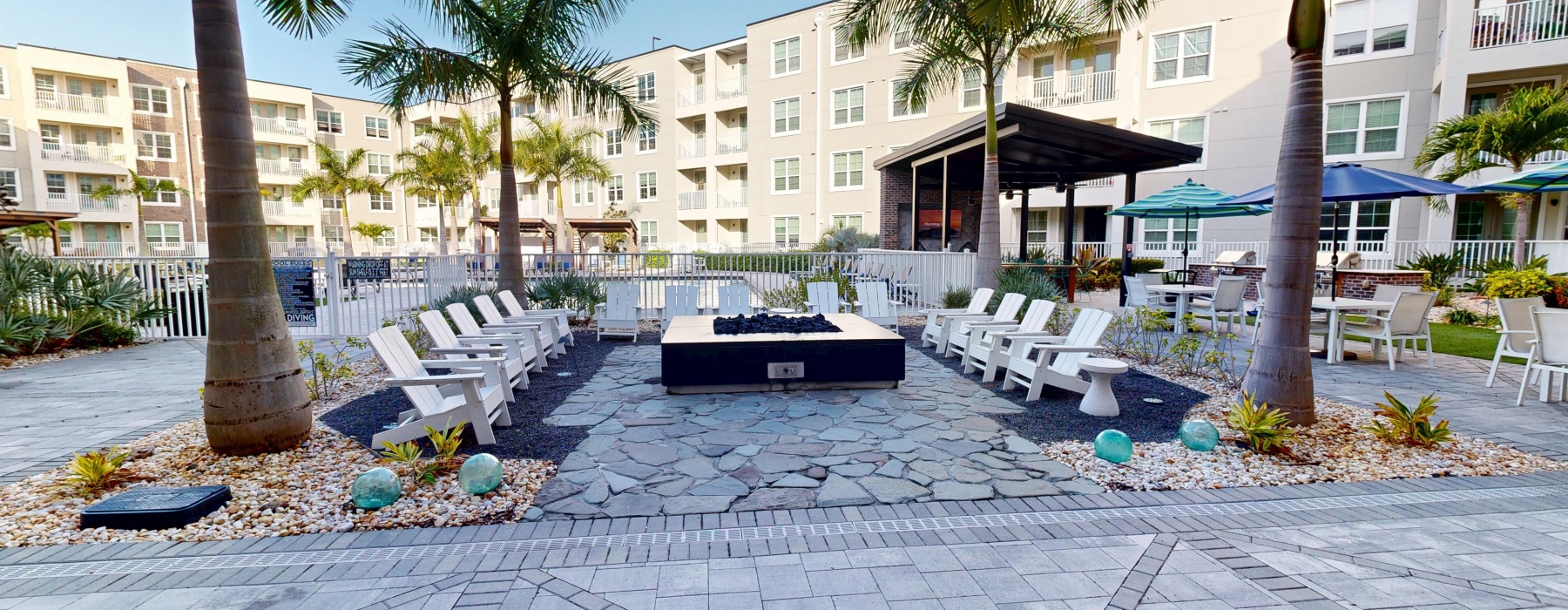 patio with seating and tables